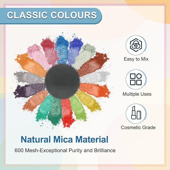 uxcell 10g/0.35oz Cosmetic Grade Mica Powder, 600 Mesh Mica Powder Natural Resin Epoxy Pigment Powders for Casting Resin, Candle Dye, DIY Nail Polish and Lip Gloss, Silver Black