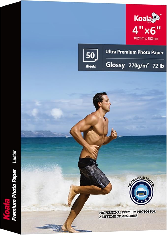 Koala Ultra Premium Photo Paper 4x6 In Glossy Photo Printer Paper for Inkjet Printer Water Resistant 50 Sheets 72lb
