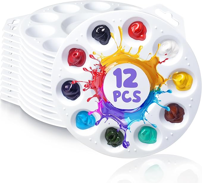 Paint Tray Palettes, Plastic Paint Pallets with Hanging Hole for Kids or Students to Paints on School Project, Art Class or Have a Birthday Painting Party -12pcs