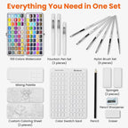 Watercolor Paint Set, 100 Colors, Travel Water Colors kit with 9 Brushes, 3 Swatch Cards, Palette set Including Metallic and Accessories Art Supplies Gifts for Kids Artists Teens Adults and Hobbyists