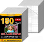 180 PCS Self-Adhesive Laminating Sheets, 9 x 12 Inches Self Adhesive Contact Paper, No Heat No Machine Needed Self Sealing Laminate Sheets