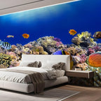 wall26 Wall Sticker/Wall Mural Tropical Blue Fish Coral Reef Ocean Seascape Nature Wilderness, Not Peel and Stick, Non-Woven Wallpaper Decorative for Bedroom, Living Room,Office - 132x144 inches