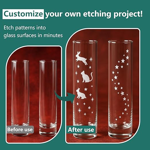 Glass Etch Paste Kit - 300g, Create Permanently Stunning Designs on Glass Surfaces, Perfect for DIY Mirrors, Windows, Glassware