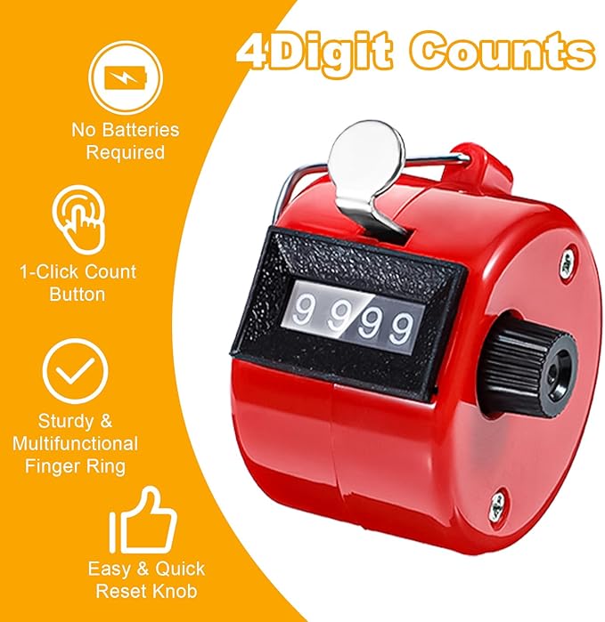 16 Pcs Handheld Clicker Counter 4 Digit Mechanical Tally Counter Assorted Color Pitch Palm Counter for Counting Numbers Knitting Coaching Golf Lap Fishing School Sports Event