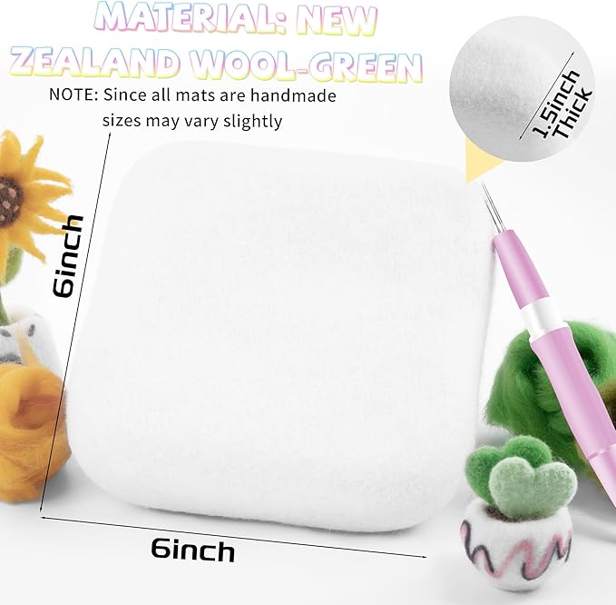 NFAMRZCAR Needle Felting Mat,6x6x1.5 Inch Thick and Firm Felting Pad Natural Wool Felting Pad with Needle Felting Mat,Instruction