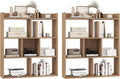 Giantex 7 Cubes Bookshelf, Free-Standing Wooden Bookcase, 4 Tier Home Display Shelf, Horizontal Storage Unit w/Anti-Toppling Devices, Open-Back Display Rack for Study, Living Room (2, Natural)