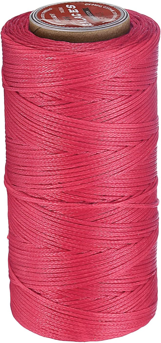 uxcell Flat Leather Sewing Waxed Thread, 140m / 153 Yards Polyester Wax String, 300D Wax Stitching Cord for Leather Crafts, Bookbinding, Bracelets Braided, Rose Red