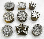 Wholesale Lot of Nine Beautiful Wooden Block Stamps/Tattoo/ 100% Handcarved Indian Textile Printing Blocks