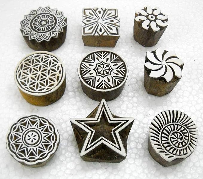 Wholesale Lot of Nine Beautiful Wooden Block Stamps/Tattoo/ 100% Handcarved Indian Textile Printing Blocks