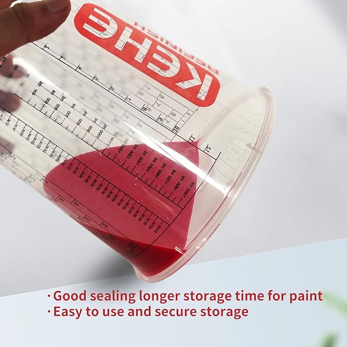15 PACK Paint Mixing Cups by KEHE REFINISH,64 oz (1900ml),Disposable or Reusable Plastic Measuring Cups with Lids for Liquids, Paints, Resin, Epoxy, Art,Ratios 1:1,2:1, 3:1, 4:1,5:1,6:1,7:1,8:1