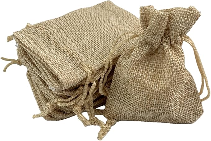 Palmhomee Pack of 25 Burlap Gift Bags with Drawstring Linen Jewelry Pouches Wedding Hessian Jute Bags for Birthday and Treat Pouches Party Wedding Favors Gift (2.8x3.6 Inch, Burlap)