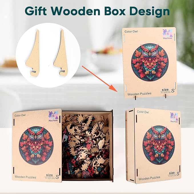 Wooden Puzzles for Adults, Colorful Owl Puzzles 200 Pieces, Unique Shaped Jigsaw Puzzles for Adults and Kids, Birthday Gifts Fun Challenge Family Game 11.2'' x 11.2''