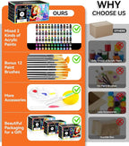 64 PCS Classic & Pastel & Metallic & Glow in the Dark Acrylic Paint Set with 12 Brushes, 2 Knives & Palette, 48 Colors Art Craft Paint for Beginners, Halloween Pumpkin Canvas Ceramic Rock Painting Kit