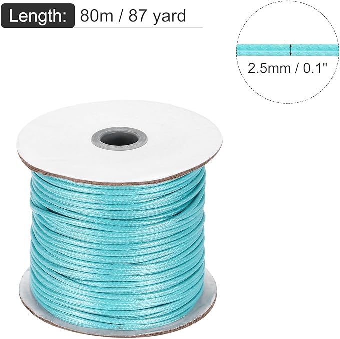 MECCANIXITY Waxed Cord 2.5mm Waxed Polyester Cord 87 Yard Wax String for Bracelet Making, Necklaces, Beading, Jewelry Making and DIY Crafts(Lake Blue)