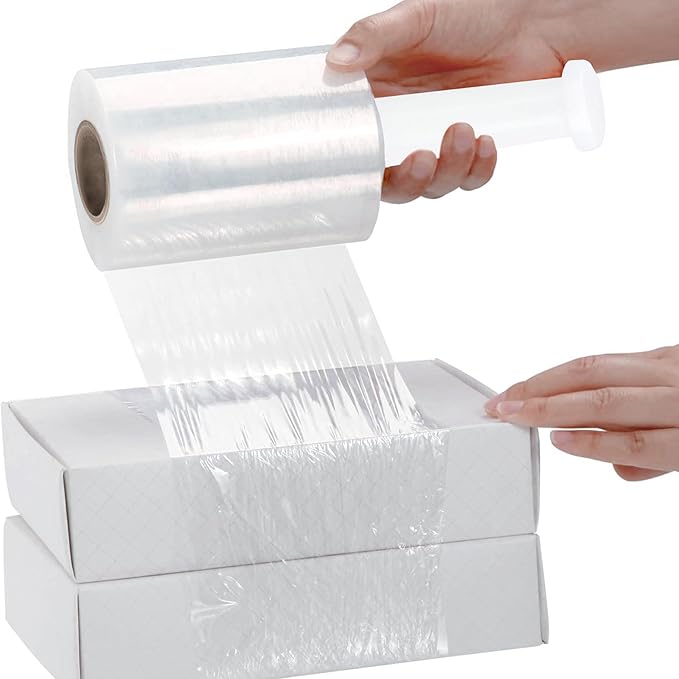 PSBM Mini Stretch Wrap with Handle, 12 Pack, 5 Inch x 600 Feet, 150 Gauge, Clear, Small Plastic Cling Film for Pallets Moving Storing