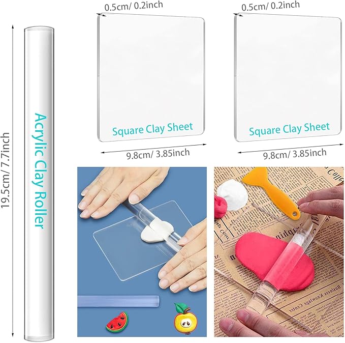 Yayatty 19 PCS Polymer Clay Tools, Acrylic Clay Roller, Acrylic Sheet, Clay Slicer Blade, Round Polymer Clay Cutters with Clay DIY Tool for Clay DIY