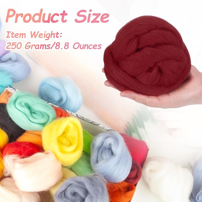 PATIKIL Wool Roving Yarn, 250G/8.8OZ Felting Wool Pure Roving Yarn, Wine Red