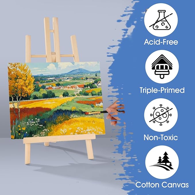 FUMILE Stretched Canvas for Painting, 8 Pack 8x10 Canvas 5/8 Inch Profile Primed White Blank Canvases for Painting for Oil, Acrylic & Other Art Painting Media.