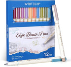 WRITECH Arts Sign Brush Pen Brush Tip Marker Felt Tip Water Based Ink Color Pens 12 Assorted Vintage Colors Great for Lettering Journaling Calligraphy (Vintage)