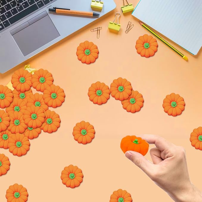 44 Pcs 3D Pumpkin Erasers Bulk, Fall Mini Erasers Novelty Pencil Eraser Stationery for Kids Students Halloween Fall Thanksgiving Party Favor Teacher Rewards Classroom