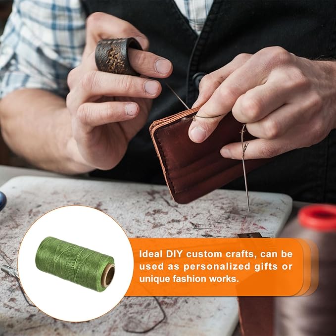 MECCANIXITY Waxed Thread,284 Yard 0.8mm 150D Flat Wax Thread Polyester Waxed String for Leather Sewing Hand Weaving Book Binding Home Decoration,Deep Green