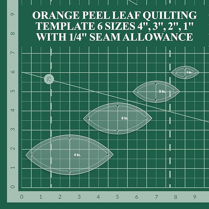 Orange Peel Leaf Quilting Template Set | Essential Quilting Supplies for Leaf-Shaped Designs | Includes Sizes 4", 3", 2", 1" | 1/8 Clear Acrylic | Features 1/4" Seam Allowance