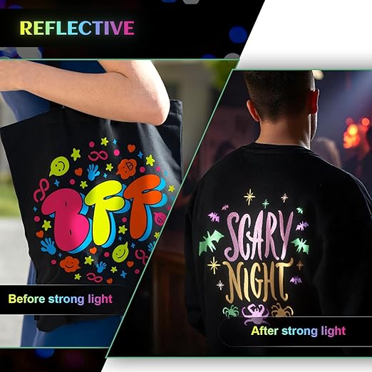 GIRAFVYINL Reflective HTV Heat Transfer Vinyl,Refelctive Iron on Vinyl Neon Vinyl - 12" X 12" Iron on Vinyl for T-Shirt,Fabric,6 Vinyl Sheets