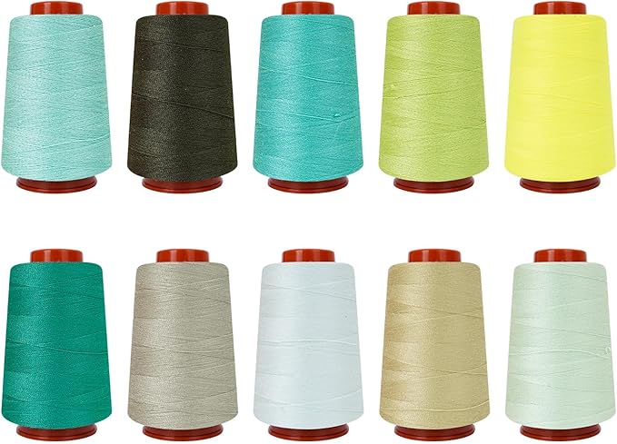 10 Pcs Sewing Thread, All Purpose Sewing Thread, 10 Spools Assorted Colors Each 800 Yards of Polyester Threads for Sewing Machine, Hand Stitching, Quilting, Serger (Green Color System)