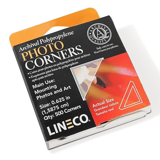 Lineco Infinity 0.625" Clear Acid-Free Archival Photo Corners Self Adhesive, Pressure Sensitive, Non-Yellowing, Mounting for Pictures, Scrapbook, DIY, Displaying Posters (Pack of 500)