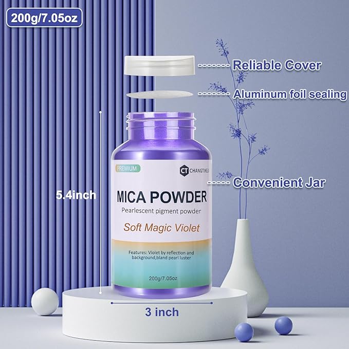 Mica Powder,200g/7.30oz Large Jar,Soft Magic Violet Mica Powder Pigment for Epoxy Resin，Lip Gloss，Paint，Dye，Soap Making，Nail Polish,Candle Making,Bath Bombs
