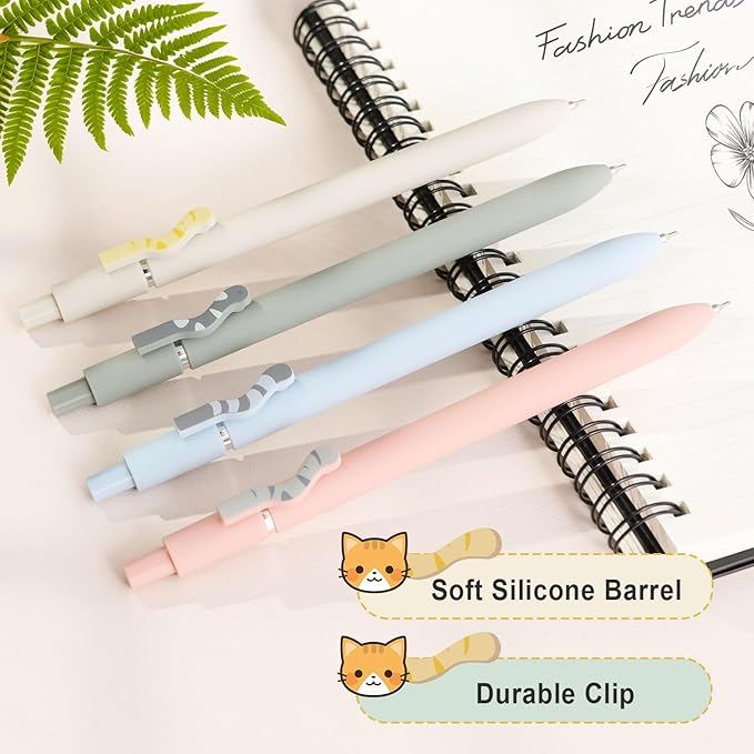 FIOVER Cat Pens,4Pcs 0.5mm Quick Dry Black Ink Fine Point Smooth Writing Pens, High-End Series Ballpoint for Journaling Note Taking, Cat Lover Gifts for Women