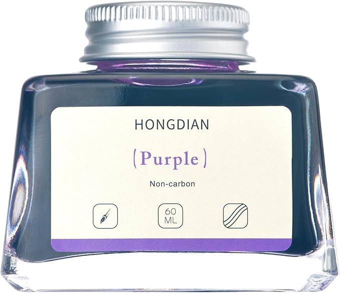 Hongdian Fountain Pen Bottled Ink Purple Color, 60ml Non Carbon Inkwell Bottle, Artist Calligraphy Ink
