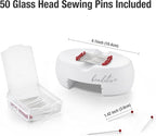 Beaditive Magnetic Pin Cushion with Drawer - Strong Magnet Pin Holder Cushions for Sewing - 50 Glass Head Quilting Pins Included - Chic Pincushion Caddy for Sewing Pins, Paper Clips, Screws – White