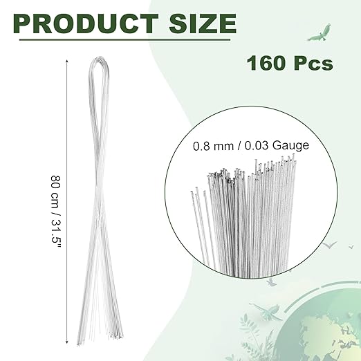 PATIKIL 32 Inch 22 Gauge Floral Stem Wire, 4 Pack/160 Pieces Bouquet Stem Paper Wrapped for DIY Crafts Flower Arrangements, Silver Tone