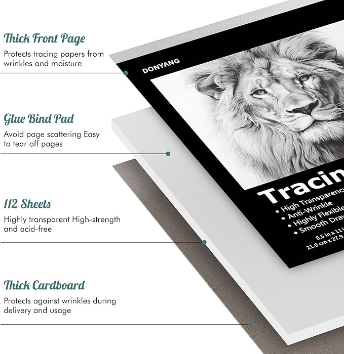 Tracing Paper 8.5x11 inch, 112 Sheets Transparent Vellum Paper for Tracing Pads, Translucent Tracing Paper for Pencil, Marker and Ink - Trace Images, Sketch, Preliminary Drawing, Overlays, Black