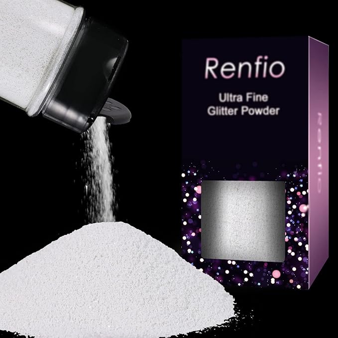 Renfio Ultra Fine Glitter Powder Metallic Resin Glitter 2.11 Oz (60g) PET Flakes Crafts Sequins 1/128" 0.008" 0.2mm Epoxy Chips Flakes for Tumblers Slime Christmas Decoration - Pearl White