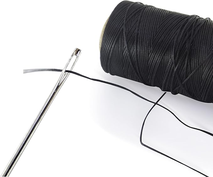 10" Upholstery Large Eye Long Needle Apply to Home or Work Hand Sewing Tapestry Embroidery with 568 Yard 150D 1mm-Width Black Leather Sewing Waxed Thread. (10 inch, 568 Yard)