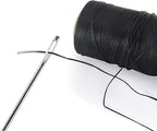 Marcobrothers 12" Professional Upholstery Large Eye Long Needle, Easy to Thread, with 2 Roll 284 Yard 150D 1mm-Width Leather Sewing Waxed Thread, Black (12 inch X 2)