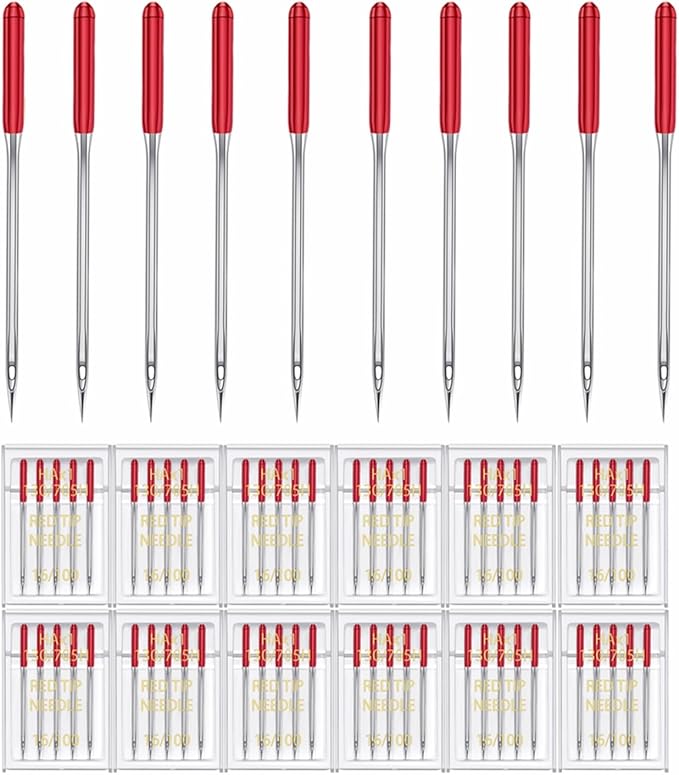 HONEYSEW 60 Pieces Sewing Machine Needles Universal Regular Point Machine Needles for Home Sewing Machine Compatible with Singer, Brother and Old Sewing Machine (Red, Size 16-60PCS)