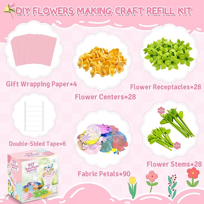 JUMP PASS BY DIY Fabric Flower Bouquets Toys for Kids Refill Kit - Arts & Crafts Toy Accessories-Flower Press Kit Accessories