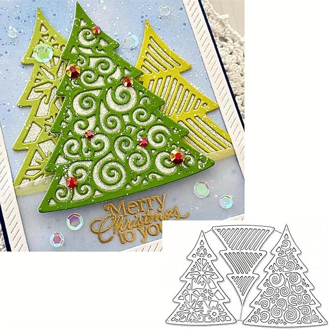 Lapoo Festivals Metal Cutting Die for Scrapbooking - Durable, Cut Stencils for DIY Scrapbook Photo Album Decorative Paper Card, Card Making Supplies, Embossing (A Christmas Tree Set 5.5 x 3.5 in)