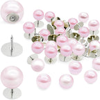 50 Sets Pearl Buttons No Sew Buttons for Clothes, 10mm Pearl Brooch Pins Reusable for Women, Pink Safety Pins for Dresses, Shirts, DIY Crafts, Fashion Decorative Accessories