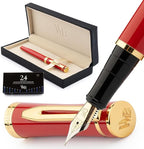 Wordsworth & Black Fountain Pen Set, Medium Nib, Includes 24 Ink Cartridges and Ink Refill Converter, Gift Case, Journaling, Calligraphy, Smooth Writing Pens [Crimson Red], Perfect for Men and Women