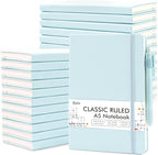 feela 24 Pack Journal Notebook Bulk for Work, Business Notebook Hardcover Lined Writing Journal with Pen Holder for Students Women Note Taking, with 24 Black Pens, 120 GSM, 5.1”x8.3”, A5, Sky Blue