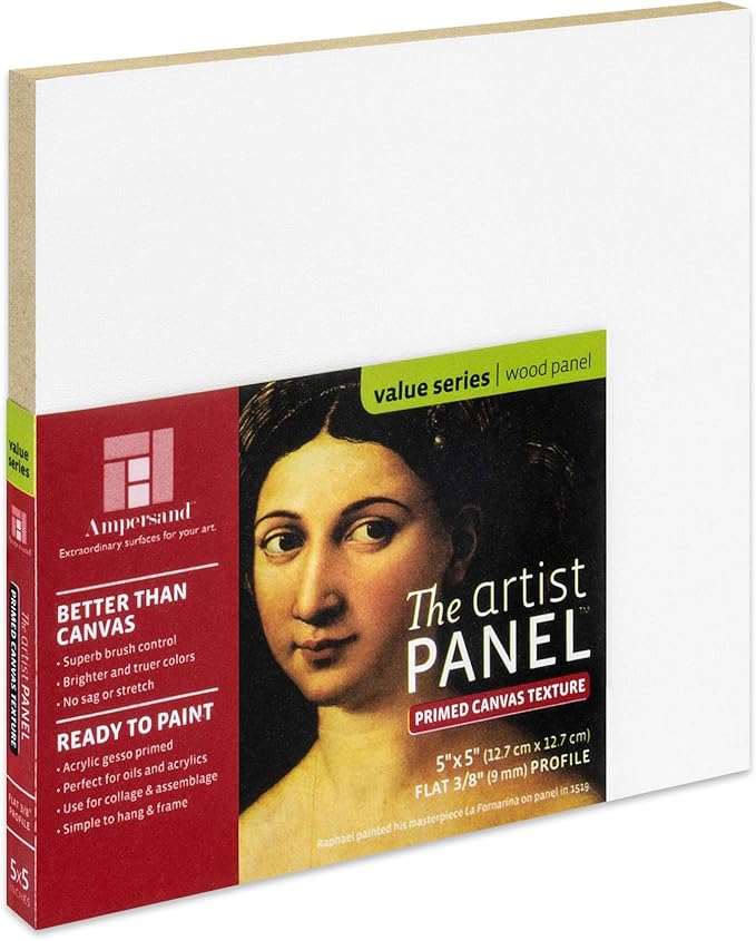 Ampersand Art Supply Wood Gesso Art Painting Panel: Canvas Texture, 3/8 Inch Depth, 5" x 5"