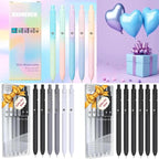 Vanhench 7Pcs 0.5mm Black Ink Gel Pens Quick Dry with Soft Silicone Touch Barrel & Fidget Stress Ball, Multifunction Writing, Fine Point Smooth Writing Pens, Nurse School Supplies