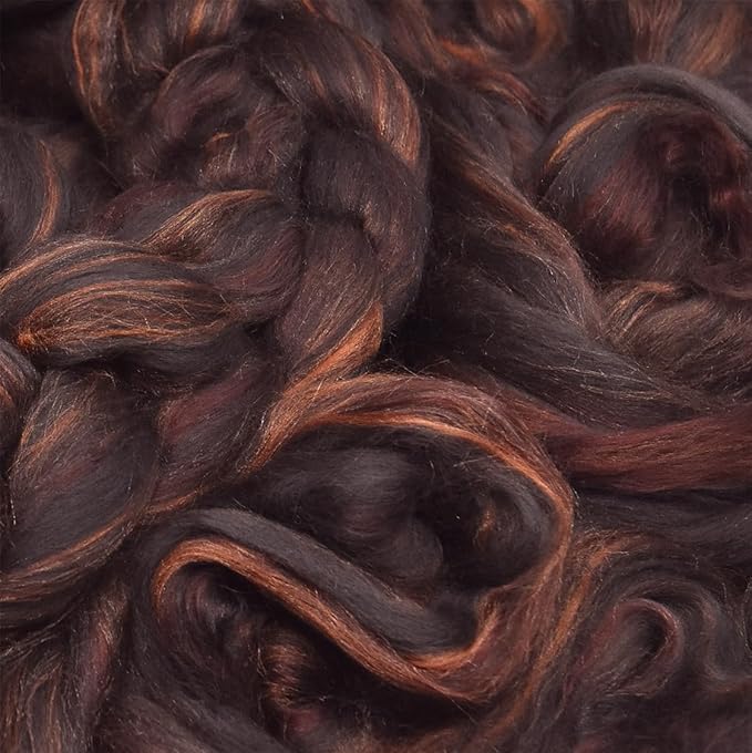 Merino Silk Luxe Tonal Designer Blend. Superfine Merino, Mulberry Silk, Tussah Silk. Top Roving for Spinning or Felting. Chestnut Velvet 4oz