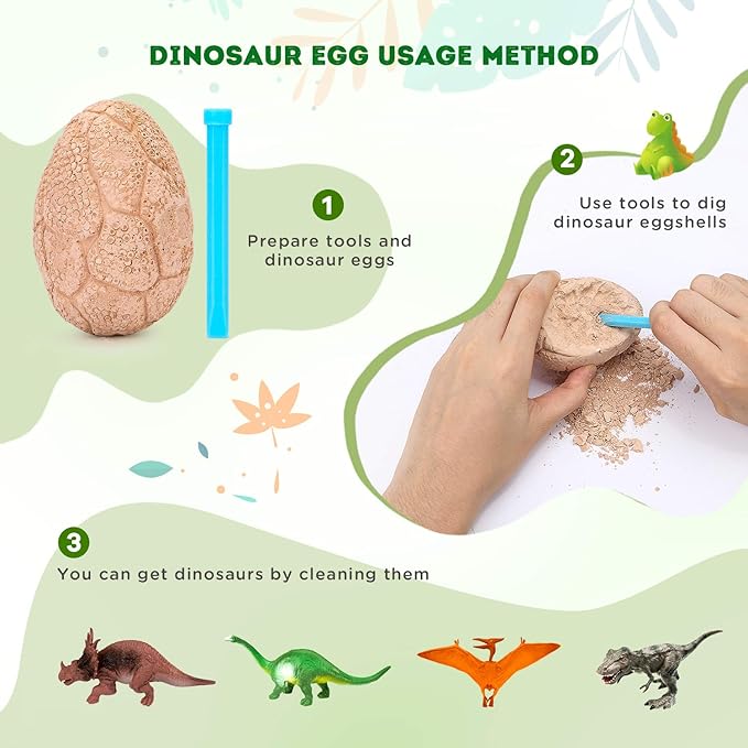 Dig Up Dinosaur Fossil Eggs, Break Open 12 Unique Eggs and Discover 12 Cute Dinosaurs, Easter Digging Toy for 3 4 5 6 7 8 9-12 Year Old Boys Archaeology Science STEM Gift