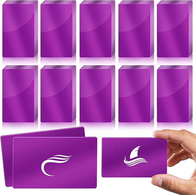 weparmeety 100 Pcs Metal Engraving Blanks Aluminum Sheet Laser Engraving Business Card Multipurpose Engraving DIY Gift Cards 86 x 54 x 0.21 mm (Purple)