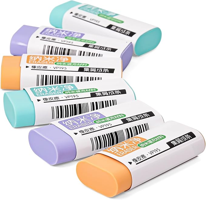 Pencil Erasers, Rubber Erasers, Erasers for Pencils, Erasers for School, Bright Colors, Pack of 6